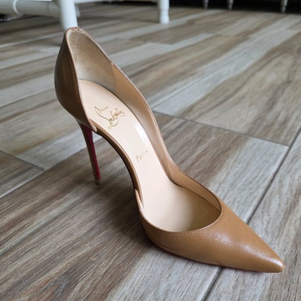 Christian Louboutin Iriza 100 Nude Leather Patent Shoes Eur. 38.5